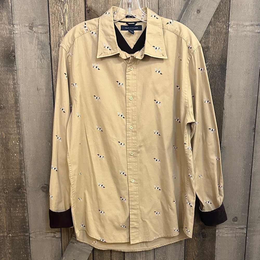 Tommy Hilfiger Novelty Dog Print Corduroy Elbow Patch Slim Fit Button Down Shirt